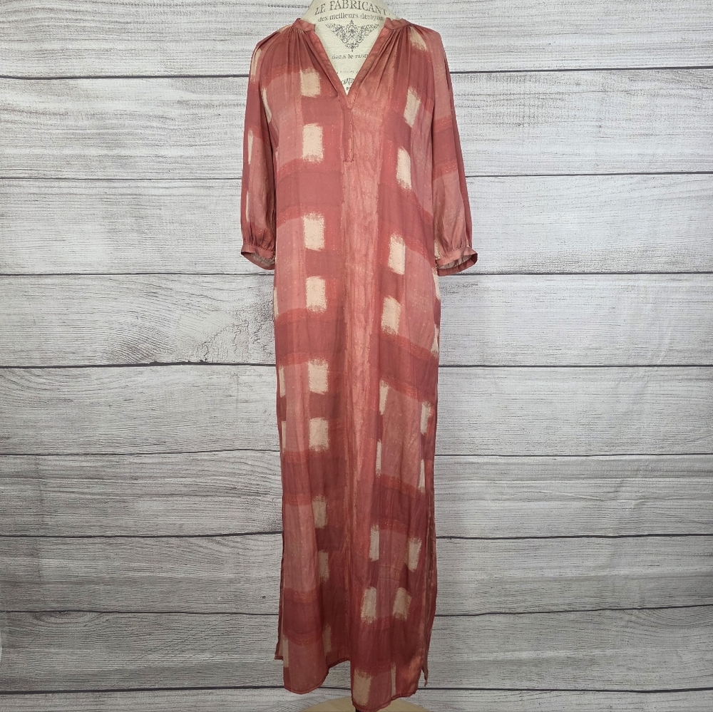 Cali Dreaming Red/Pink Plaid Kaftan Dress